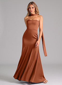 Azazie Shiloh Robes de demoiselle d'honneur Robe Sirène Convertible en Satin extensible Sans bretelle Rose De Cèdre image4