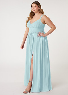 Azazie Chanel Bridesmaid Dresses Sea Glass A-Line Pleated Chiffon Dress image10