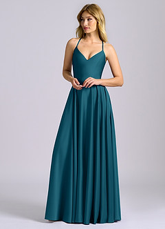 Azazie Truce Bridesmaid Dresses Ink Blue A-Line Stretch Satin Dress image4