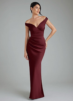 Azazie Stella Bridesmaid Dresses Cabernet Sheath Corset Stretch Satin Convertible Dress image1