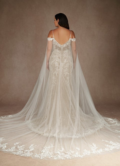 Azazie Leonie Wedding Dresses Diamond White Nude Mermaid V-Neck Sequins Tulle Dress image17