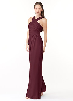 Azazie Berdie Robes de demoiselle d'honneur Combinaison en Mousseline de soie Dos nu Cabernet image3