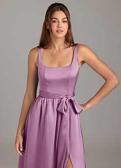 Azazie Elliott Brautjungfernkleider A-Linie mit Taschen Stretch-Satin Kleid Blauregen image2