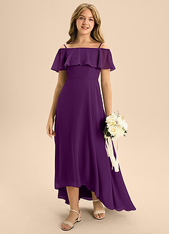 Azazie Maggie Junior A-Linie Schulterfrei Chiffon Kleid Traube image3