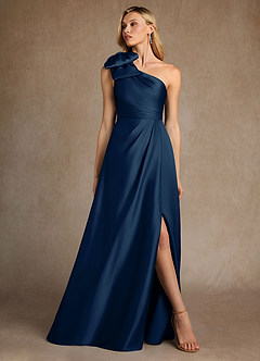 Azazie Easton vestidos de madre de la novia Vestido de Azul Marino Oscuro de Satén Elástico de Corte en A con Hombro unilateral image4