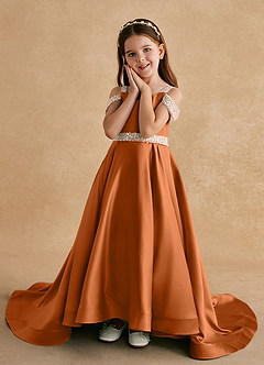 Azazie Jodi Jurken voor bloemenmeisjes A-Lijn Jurk van Mat Satijn Koper image5