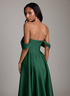 Azazie Loisa Abiti da Damigella Abito A-Line in Raso Elasticizzato a Spalla Scoperta Verde Scuro image4