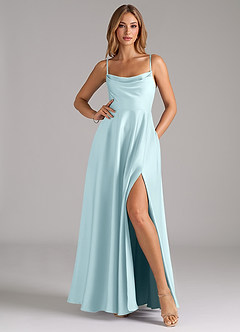 Azazie Elle Brautjungfernkleider A-Linie Plissee Stretch-Satin Kleid Wolke Blau image3