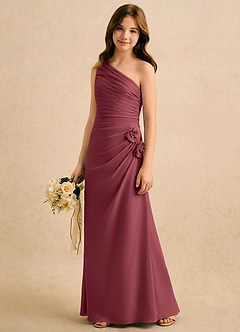 Azazie Sophie Girls Formal Flower Girl Dresses Merlot Sheath One Shoulder Chiffon Dress image4