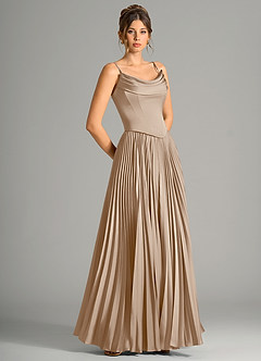 Azazie Saedra Bridesmaid Dresses Taupe A-Line Corset Stretch Satin Dress image7