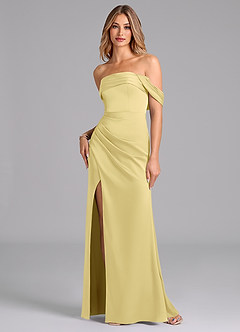 Azazie Lisbeth Bridesmaid Dresses Lemon Sorbet Mermaid Off the Shoulder Stretch Satin Convertible Dress image1