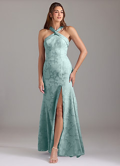 Azazie Rue Bridesmaid Dresses Mist A-Line Pleated Floral Burnout Dress image1