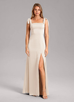 Azazie Frostine Bridesmaid Dresses White Alabaster A-Line Bow Stretch Satin Dress image11