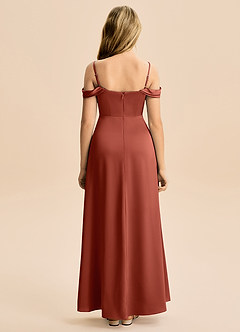 Azazie Lettie Junior Linia A Zza ramienia Satyna elastyczna Długość podłogi Młodsza druhna Sukienka image3