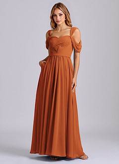 Azazie Koa Final Sale Cinnamon A-Line Off the Shoulder Chiffon Dress image3