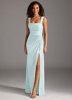 Azazie Jesaphine Bridesmaid Dresses Sea Glass Sheath Bow Stretch Satin Dress image1