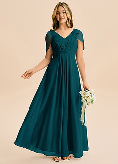 Azazie Emma Junior Robe Trapèze en Mousseline de soie Plissée Vert Pin image5