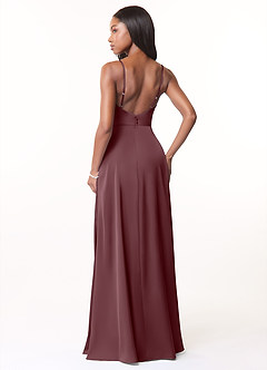 Azazie Brielle Bridesmaid Dresses Sangria A-Line Cowl Spaghetti Straps Stretch Satin Dress image2
