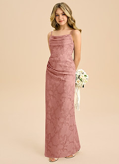 Azazie Mai Junior Rosette Sheath Pleated Floral Burnout Dress image1