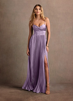 chinese dress ladies Lilac Tulle A-line V-neck Prom Dresses With Side Slit, Long Formal Dresses,  MP794 main image 0