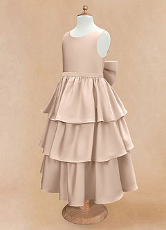 Azazie Margie Flower Girl Dresses English Rose A-Line Bow Stretch Satin Dress image6