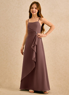 Azazie lolly Girls Formal Robe Demoiselle D'honneur Fillette Robe Trapèze en Mousseline de soie Plissée Expresso image5