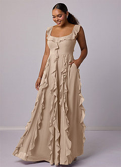 Barbie ♥ Azazie Bridesmaid Dresses Taupe A-Line with Pockets Chiffon Dress image7