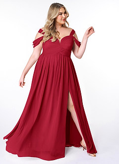 Azazie Lianne Bridesmaid Dresses Scarlet A-Line Off the Shoulder Chiffon Dress image10