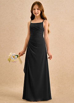Azazie Cannoli Girls Formal Robe Demoiselle D'honneur Fillette Robe Trapèze en Mousseline de soie Plissée Noir image3