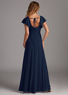 Azazie Bondi Vestidos de damas de honor Vestido de Azul Marino Oscuro de Chifón elástico de Corte en A con Corte Lateral image2