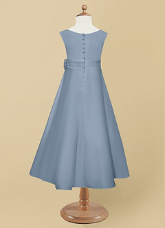 Azazie Lindy Flower Girl Dresses Dusty Blue A-Line Pleated Matte Satin Dress image11