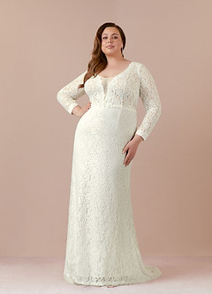 Azazie Indie Wedding Dresses Cream Sheath V-Neck Tulle Dress image8