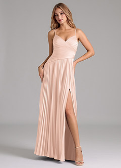 Azazie Vini Brautjungfernkleider A-Linie Plissee Stretch-Satin Kleid Zartrosa image1