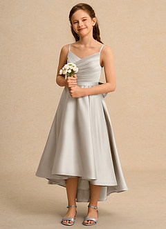 Azazie Sweets Junior Formal Flower Girl Dresses Frost A-Line Pleated Matte Satin Dress image1