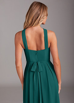 Azazie Dixie Bridesmaid Dresses Peacock A-Line Halter Pleated Chiffon Dress image6