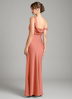 Azazie Madelyn Bridesmaid Dresses Salmon Pink Mermaid One Shoulder Stretch Satin Convertible Dress image2