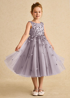 Azazie Lana Blumenmädchenkleider A-Linie ärmellos Matte Satin Kleid Dämmerung image5