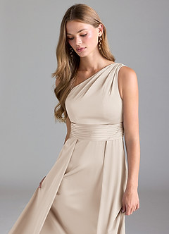 Azazie Dallas Bridesmaid Dresses White Alabaster A-Line One Shoulder Stretch Satin Dress image6