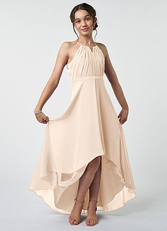 Azazie Oaklynn Junior Robe Trapèze en Mousseline de soie Plissée Albâtre Blanc image2
