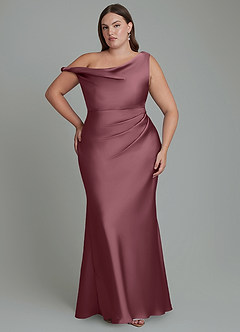 Azazie Emerson Vestidos de damas de honor Vestido Rosa Del Desierto de Satén Elástico de Corte Sirena con Hombros descubiertos image8