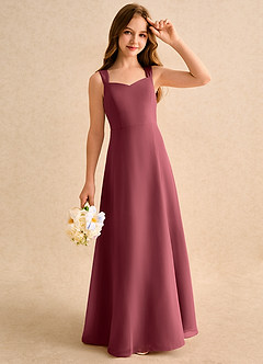 Azazie Makani Girls Formal Abiti da Ragazza di Fiori Abito A-Line in Chiffon Scollo a Cuore Merlot image4