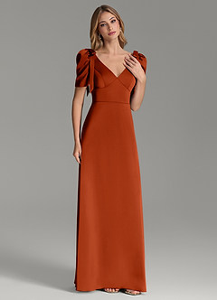 Azazie Asher Bridesmaid Dresses Paprika A-Line with Pockets Stretch Satin Dress image1