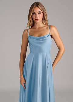 Azazie Elle Bridesmaid Dresses Powder Blue A-Line Pleated Stretch Satin Dress image2