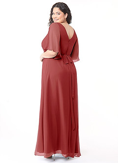 Azazie Cierra Brautjungfernkleider A-Linie V-Hals Chiffon Kleid Rost image12