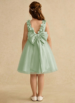 Azazie Lona Jurken voor bloemenmeisjes A-Lijn Jurk van Mat Satijn Boog Stoffige Salie Stoffige Salie image2