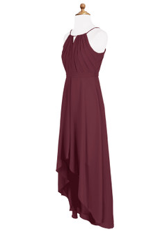 Azazie Oaklynn Junior Robe Trapèze en Mousseline de soie Plissée Cabernet image8