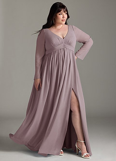 Azazie Teton Robes de demoiselle d'honneur de maternité Robe Trapèze Manche longue Longueur ras du sol Mousseline de soie image11