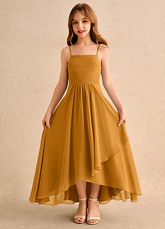 Azazie Twilight Dance Girls Formal Blumenmädchenkleider A-Linie Plissee Chiffon Kleid Butterscotch image6