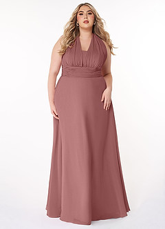 Azazie Fifi Vestidos de damas de honor Vestido de Rosa Del Desierto de Gasa de Corte En A Convertible con Sin tirantes image12