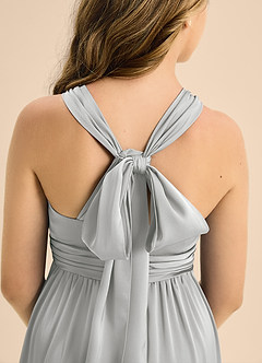 Azazie Jaylah Junior Silver A-Line Pleated Stretch Satin Dress image7